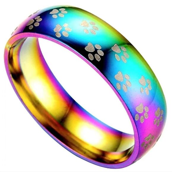 Fashion Colorful Titanium Steel Ring with Small Puppy Footprints Size 6 - Picture 1 of 7